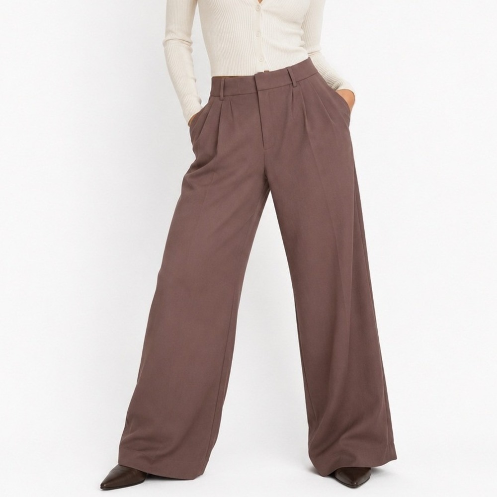 Abercrombie & Fitch Wide Leg Trouser Womens L Brown Preppy Twee Slacks Earthy